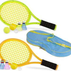 Kids Tennis Rackets with Carrying Bag,Soft Training Balls and Badminton Birdies,12 in 1 Tennis Racquets Gift Set