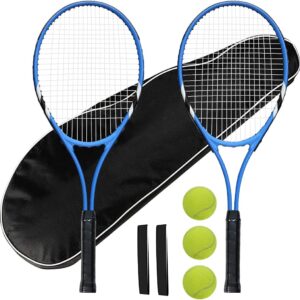 Tennis Rackets 2 Players Recreational,Pre-Strung 27 Inch Light Adult Racquet Set with Tennis Balls,Overgrips and Carry Bag